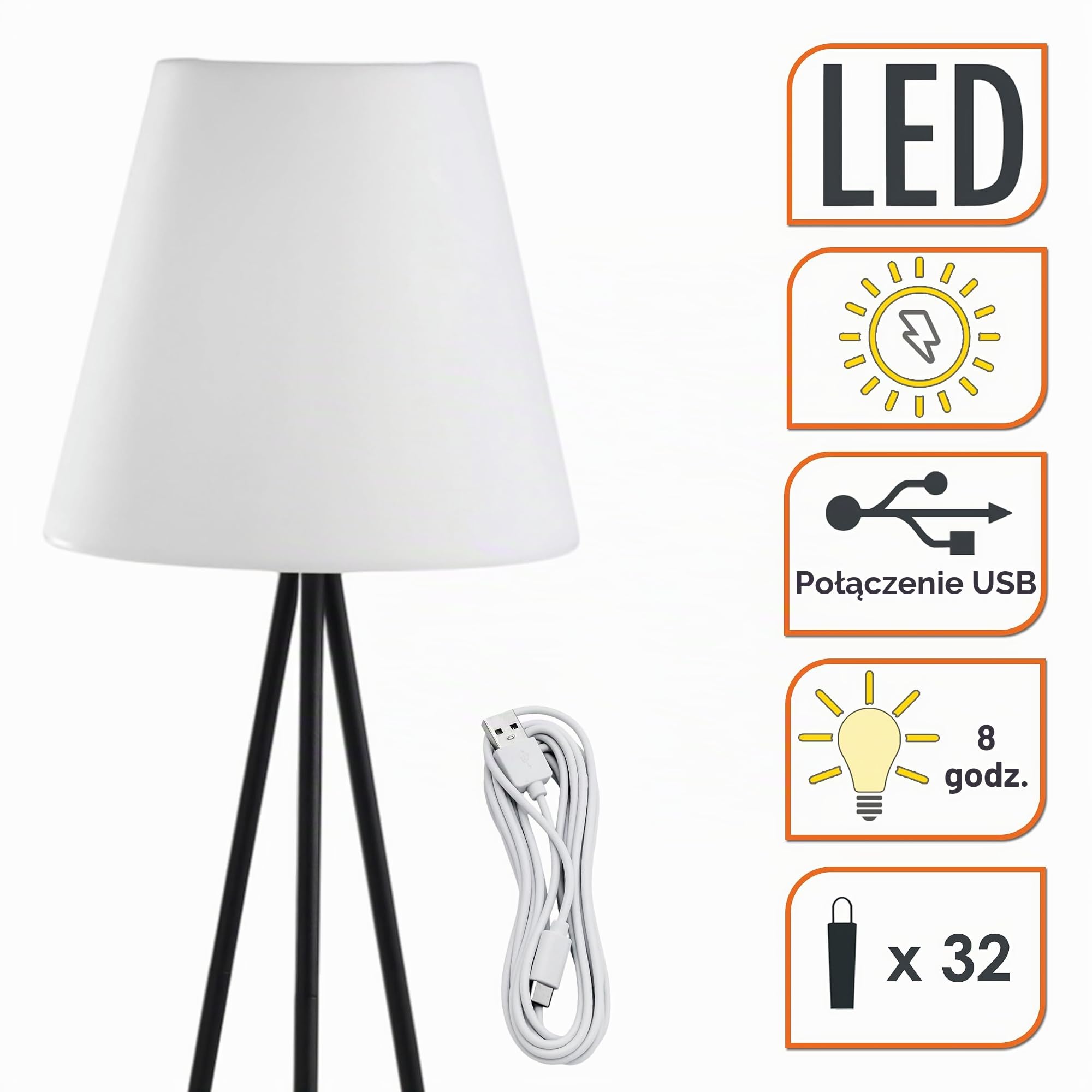 Spetebo Solarna lampa stojąca na 3 nogach również ładowana przez USB – 150 cm – lampa stojąca do użytku na zewnątrz i wewnątrz, 32 diody LED zimna biel – lampa solarna lampa ogrodowa, dekoracyjna