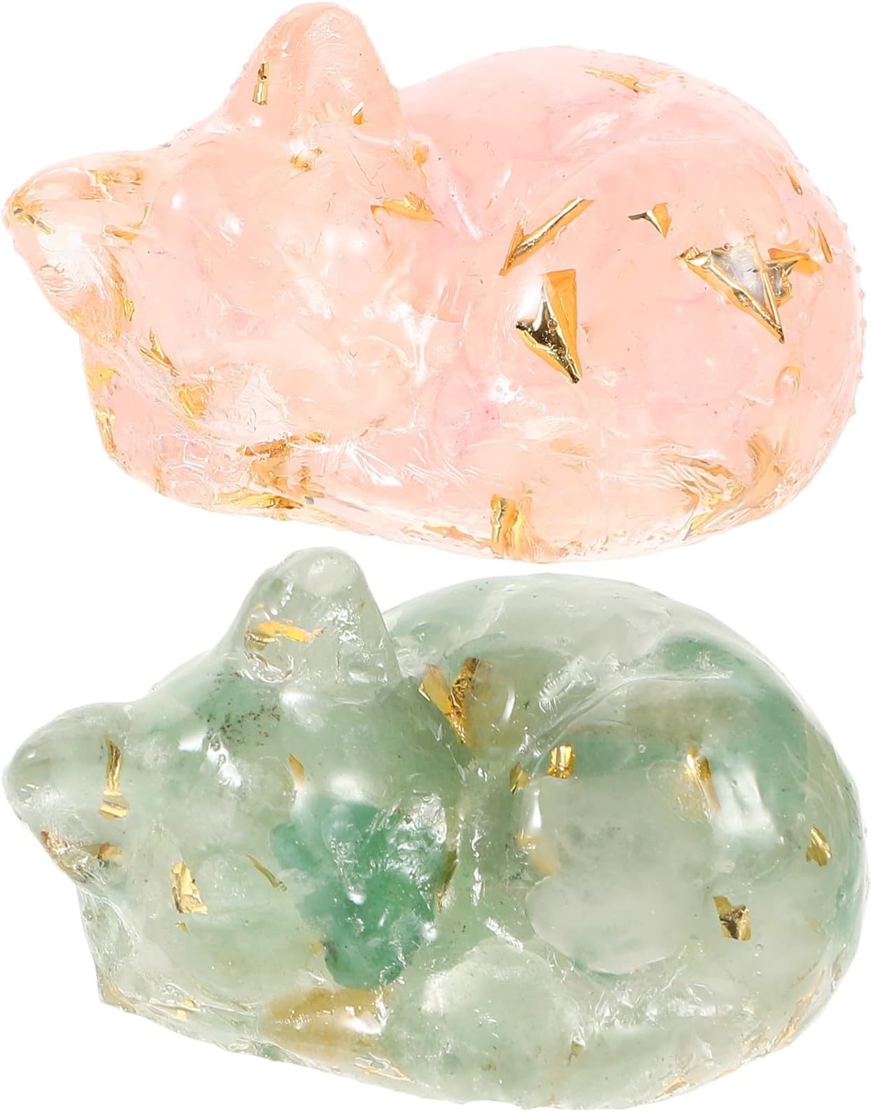 Abaodam 2pcs Mini Crystal Cat Figurines with Pink Crystal and Dendritic Agate Resin, Small Animal Sculptures for Desk Decor and Micro Landscape Garden Display