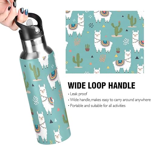 Miniatura 4 de BPA-Free Sports Water Bottle 20 Oz, Insulated Stainless Steel Water Bottle with Straw for Gym Outdoor Travel School, Cute Llamas Colorful