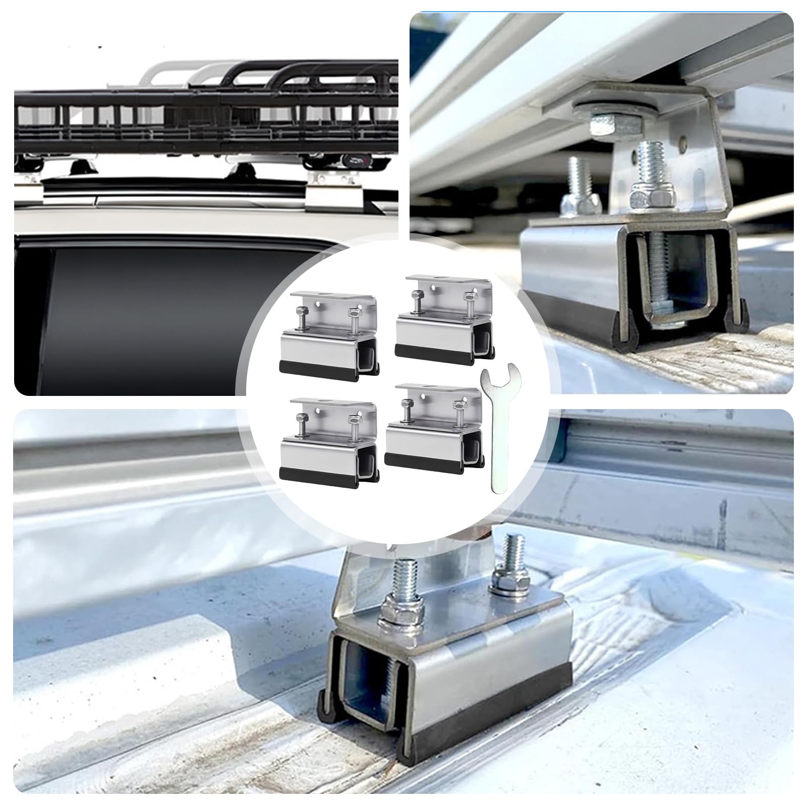 Van Roof Rack Mount Kit,4 pezzi in acciaio inox Van Roof Rack con chiave inglese, portapacchi in acciaio inox, kit di montaggio per barre portatutto per camper e yacht