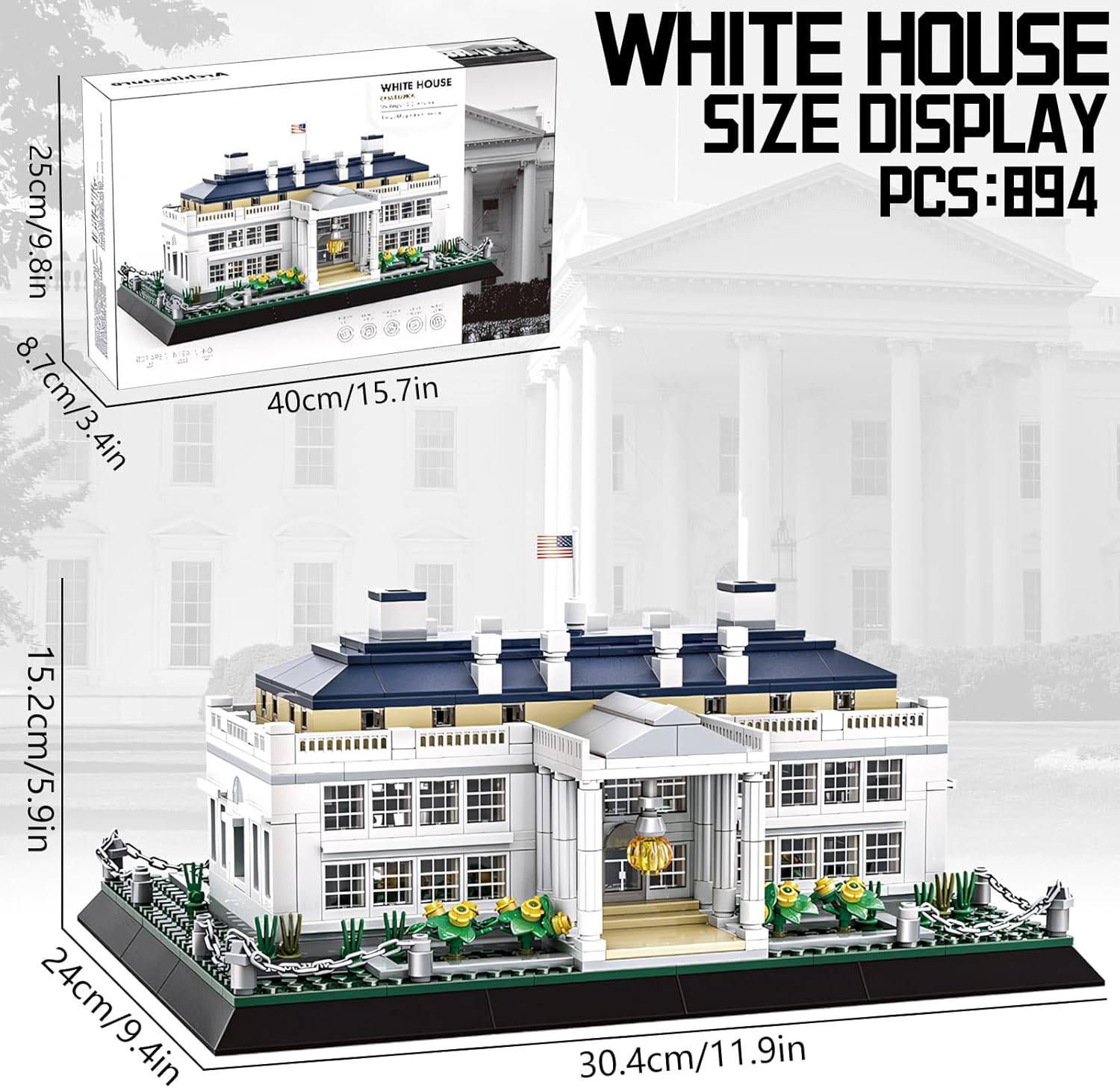 CAXIMSY White House Model Building Block Sets 895 Pieces Washington Famous Landmark Architecture Gifts for Adults and Kids