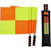 2 Pack Soccer Referee Linesman Flags, 18in Handles, Orange Yellow Fabric Panels with ABS Foam Grips and Storage Bag
