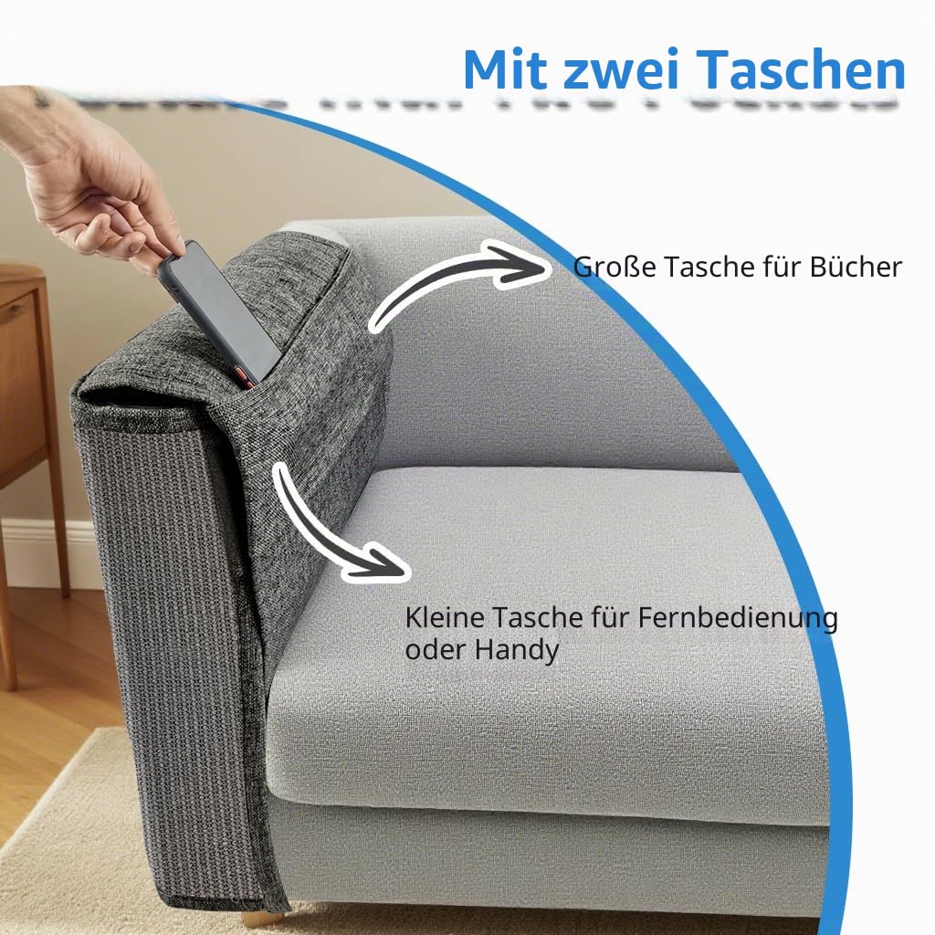 NATUYA Kratzschutz Sofa Katze Möbelschoner von Katzen - Katzenmöbel Schutz,Kann entfernt Werden, ohne das Sofa zu beschädigen (Ganz grau, Rechts)