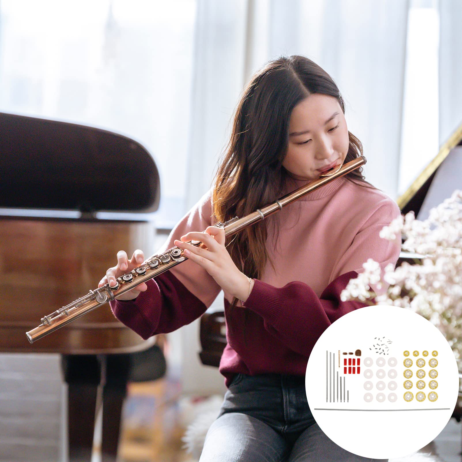 HANABASS Complete Flute Repair Kit Sound Hole Pads Screws Spring Needle for Flutists