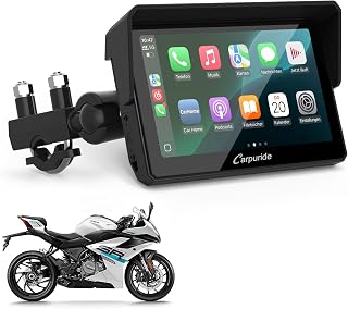 Carpuride W502 Motorrad Carplay Bildschirm, Kabellos CarPlay & Android Auto, 5 Zoll Wasserdichter IPS-Touchscreen, Dual Bluetooth, GPS Navigation, Sprachsteuerung Siri/G00gle