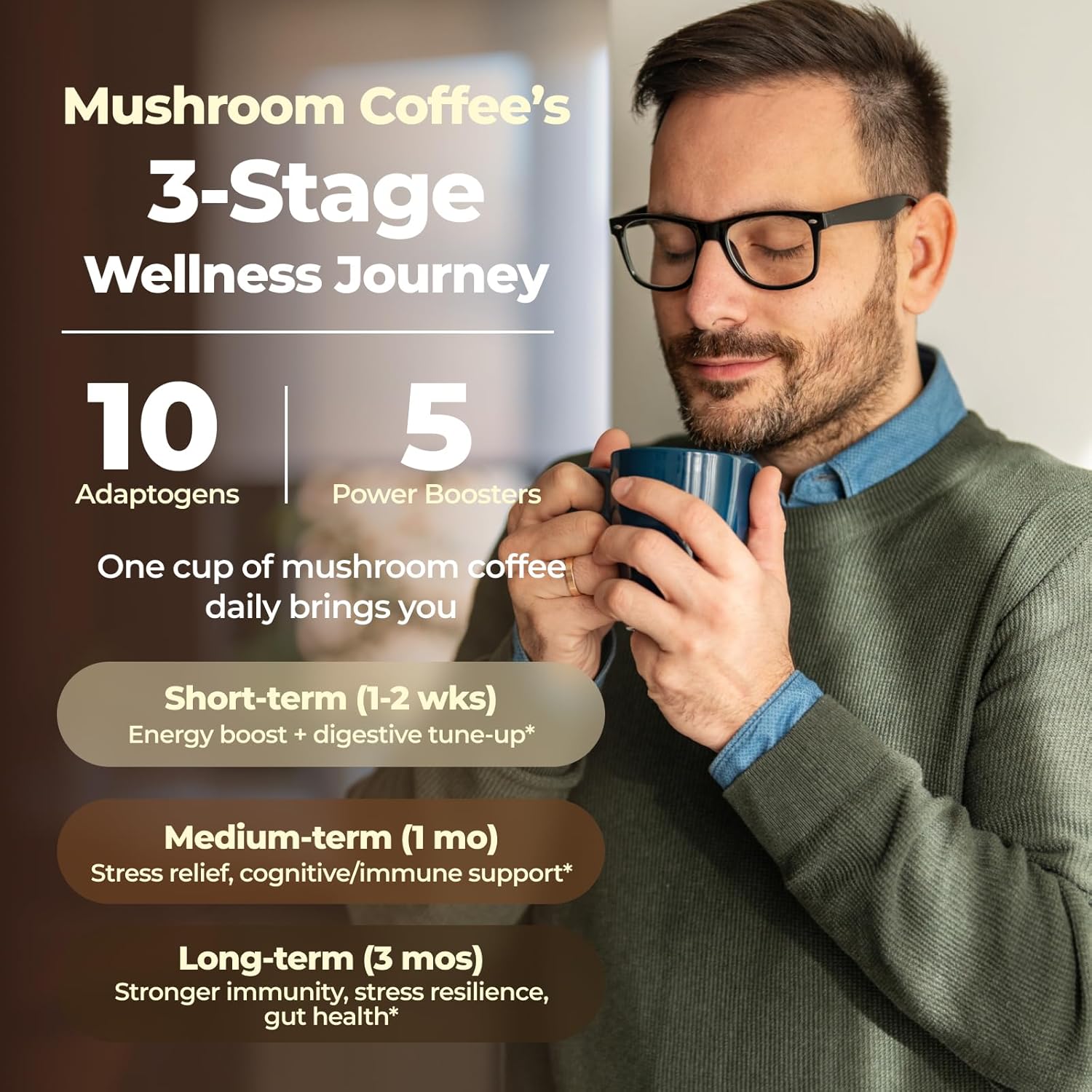 10 Kinds Mushroom Coffee with Probiotic(Lion's Mane, Cordyceps, Turkey Tail & Other), Ashwagandha Instant Coffee Mushroom Supplement for Better Energy, Gut Health 210g 7.41oz