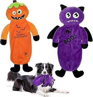 BINGPET Dog Squeaky Toys - 2 Pack No Stuffing Halloween Toy for Dogs, Interactive Toy with Squeaky Ball and Crinkle Paper, Super Fun Make Pet Busy All Time, for Small Medium Large Dogs