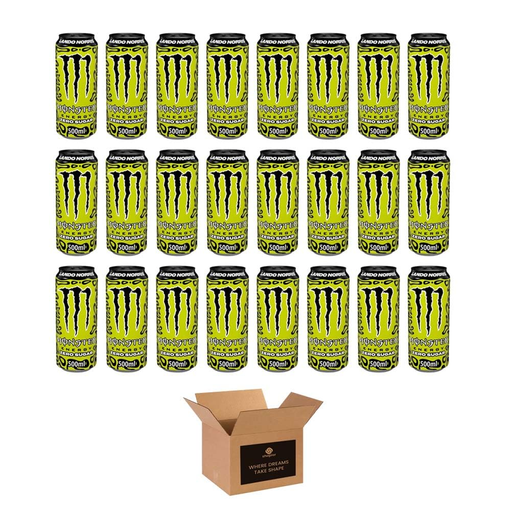 Monster Energy Drink Flavours | Juiced, Zero Sugar, Ultra, Monarch, Fiesta Mango, Strawberry Dreams, VR46, Punch | High Caffeine Sports Energy Drink | 500ml (Pack 24, Lando Norris)