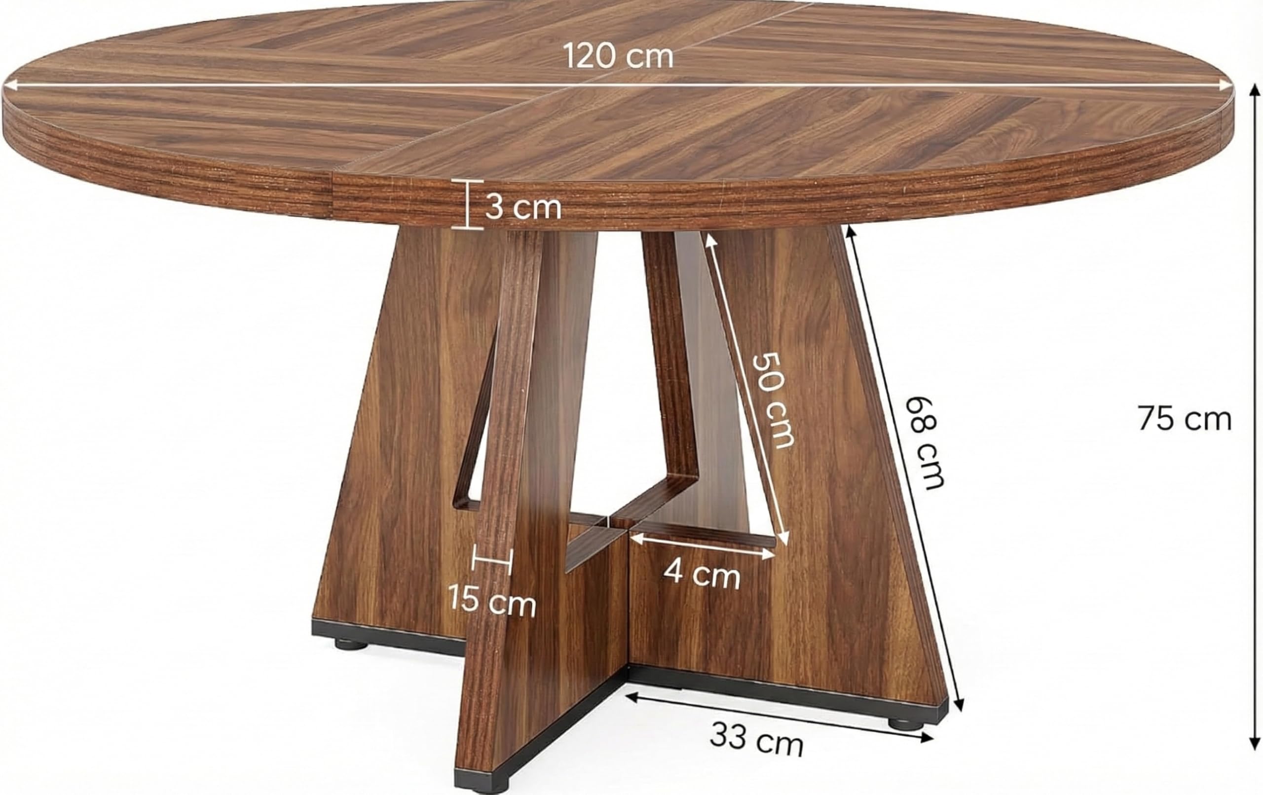 Lailang 120 cm - Mesa de comedor, muebles de salón, mesa de cocina, mesa de comedor de madera, mesa para reuniones de oficina, 120 x 120 x 75 cm, marrón rústico