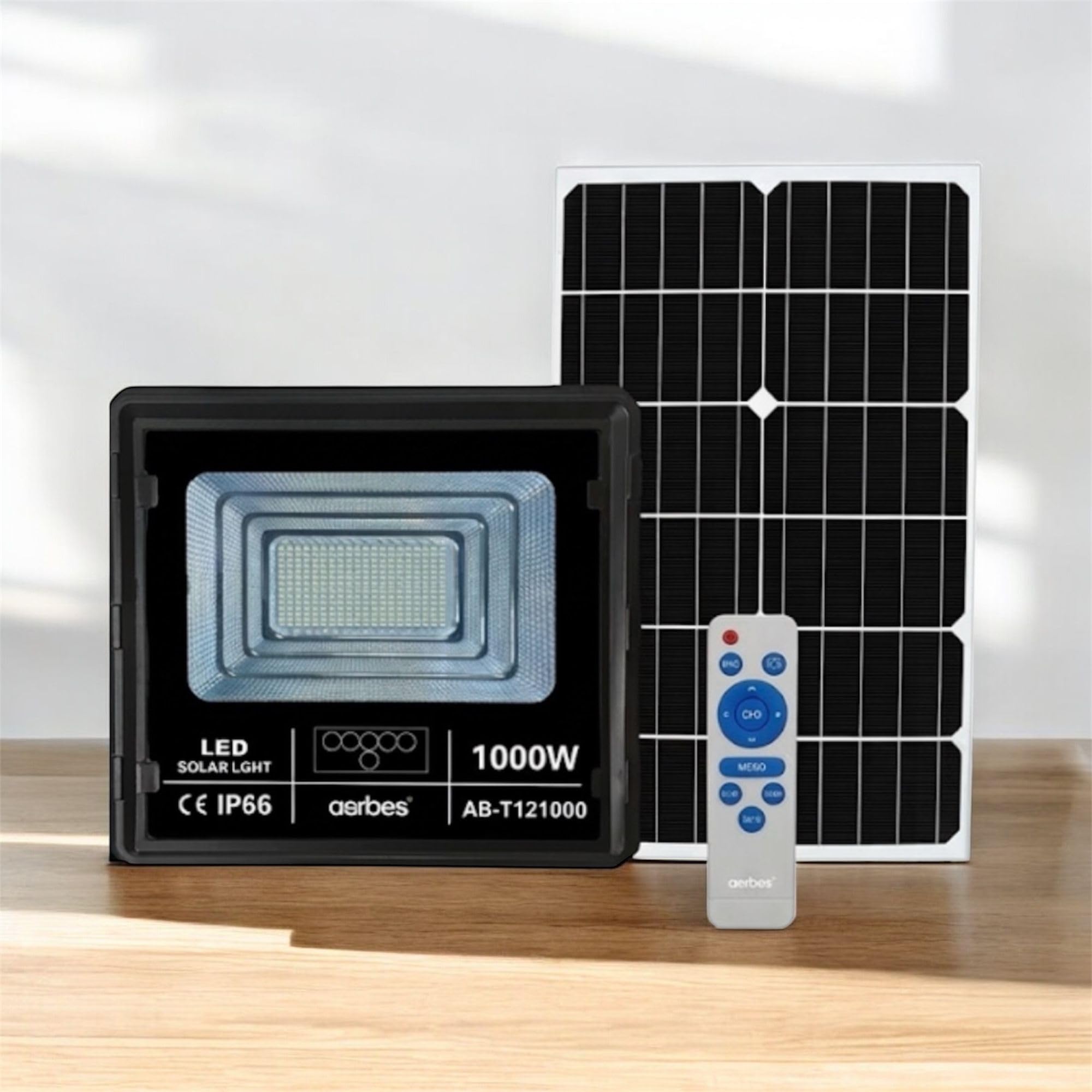Generico LED Solare 1000W da Esterno, 7500K Luce Bianca Fredda, Alta Luminosità con Pannello Solare e Telecomando, Impermeabile IP66, Sensore Crepuscolare per Giardino