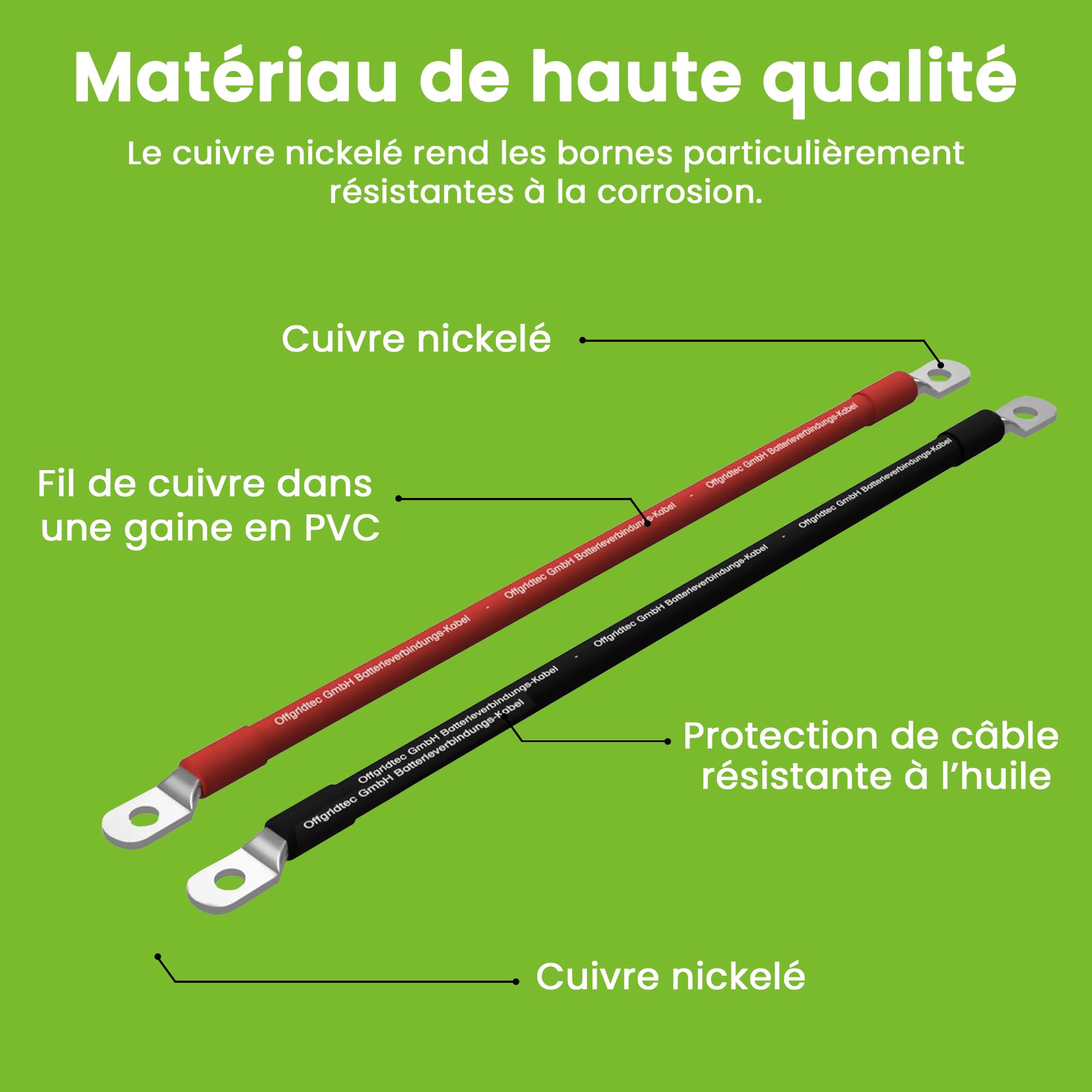 Offgridtec Câble De Batterie 1m 50 mm² Œillets M8 des Deux Côtés, Résistant À l'huile, Au Froid Et Aux UV, pour Appareils avec Borne À Vis M8, Idéal pour Les Contrôleurs De Charge, Rouge/Noir