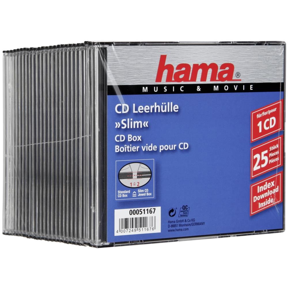 Hama Slim CD Jewel Case | Pack of 25 | Transparent & Black