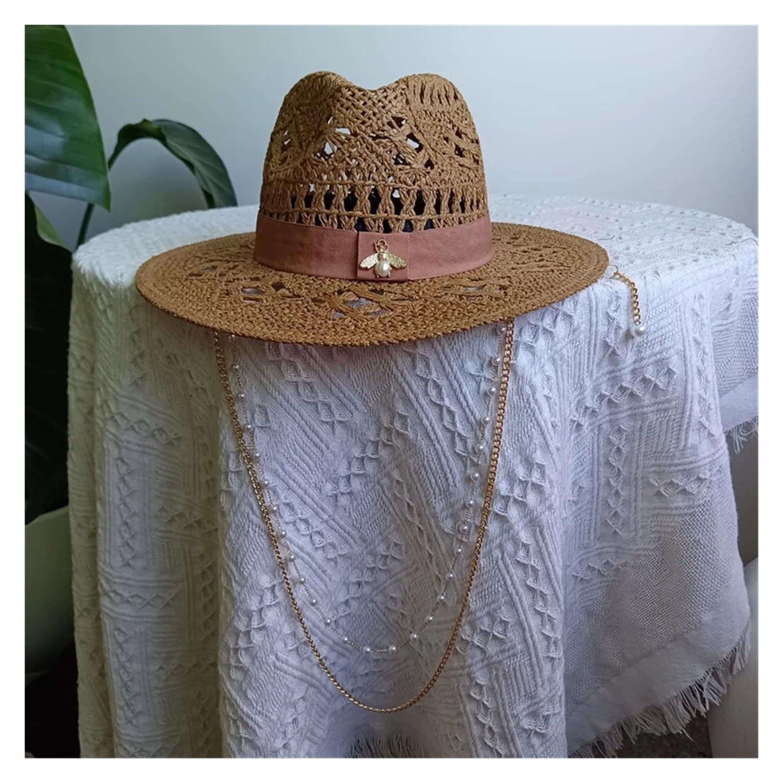 Sombreros de Paja Verano, compatibles con Mujeres, Moda, Metal, Letra Abeja, Vestido Fiesta for Mujer, Sombrero Sol Playa Viaje, Femenino