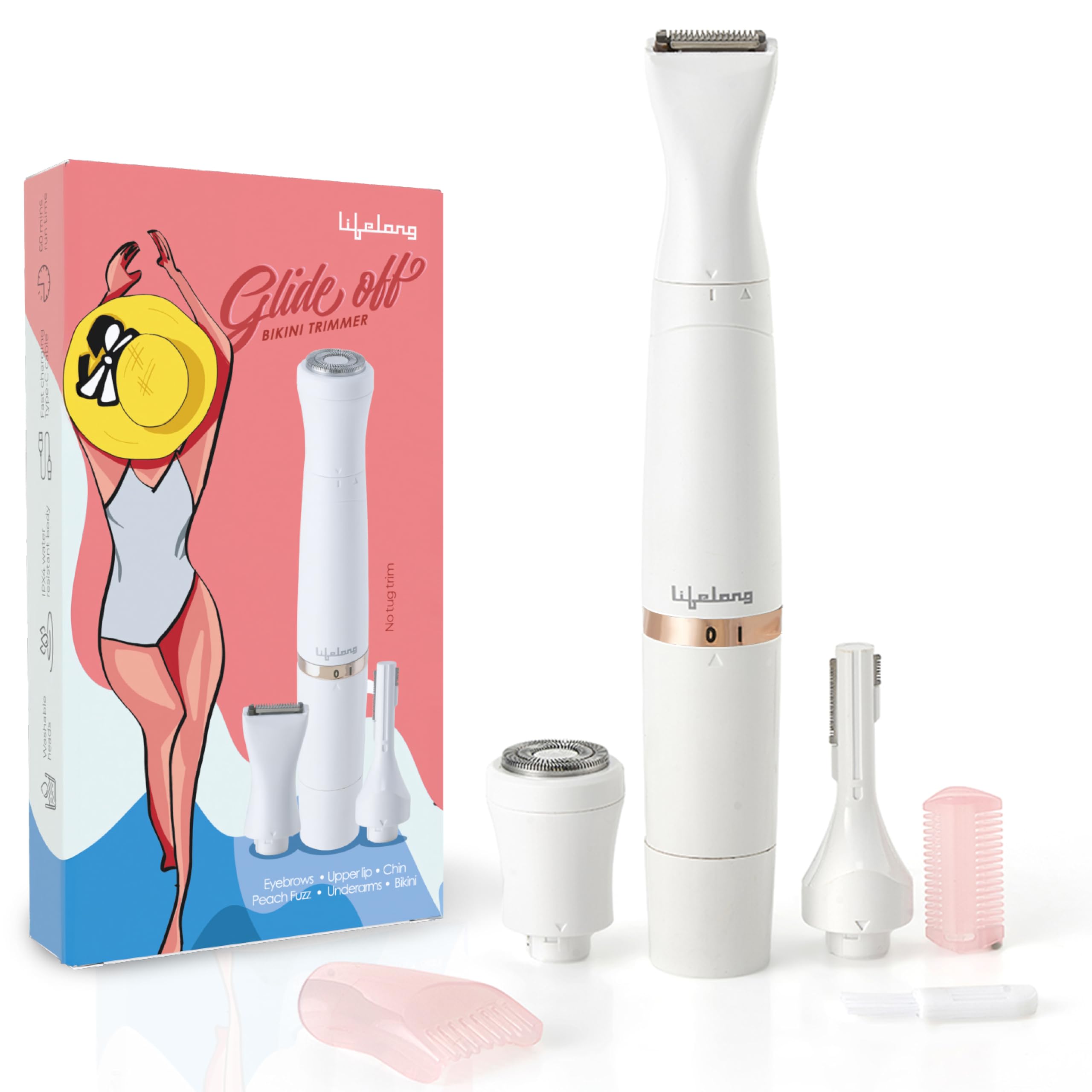 Lifelong LLPCW30 Rechargeable Eyebrow, Underarms And Bikini Trimmer (White) - 1 Hour Runtime (1Year Warranty)