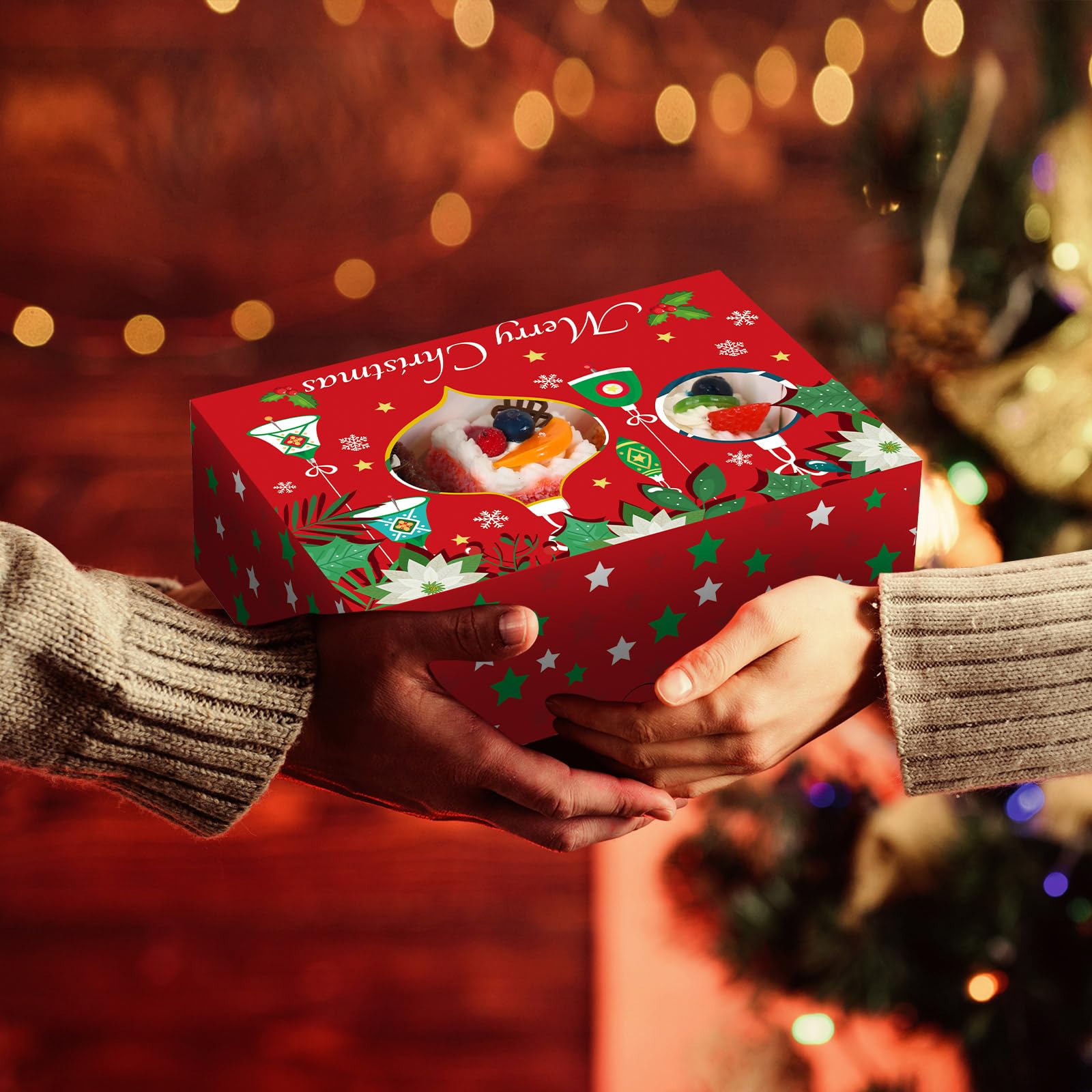 Funrous Lot de 28 boîtes à biscuits de Noël avec fenêtre et couvercle - Bonhomme de neige, Père Noël, renne - Cadeau de Noël - Fournitures de décoration