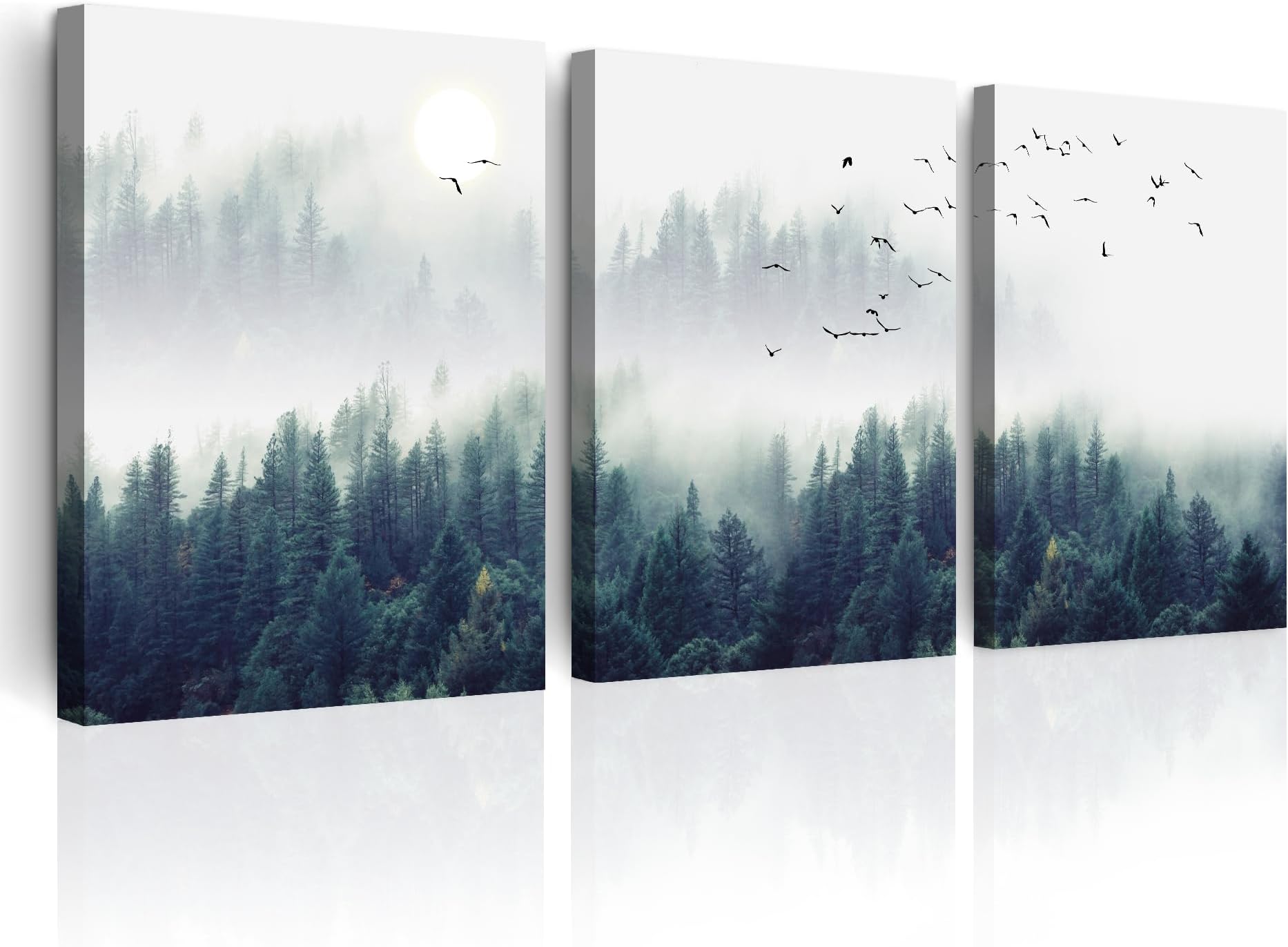3 Piece Canvas Wall Art for Living Room - Misty Forests of Evergreen Coniferous Trees in an Ethereal Landscape - Modern Home Decor Stretched and Framed Ready to Hang - 12"x16"x3 Panels wall decor