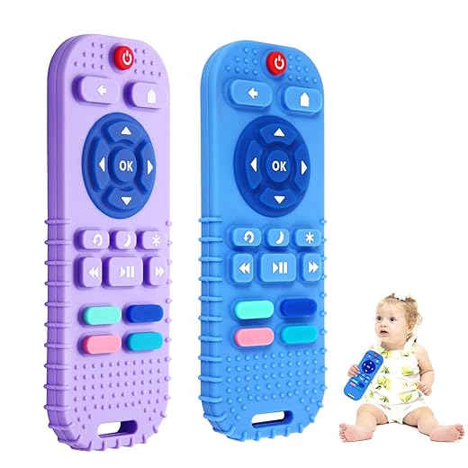 Hooku 2 Pack Remote Teether for Baby, Silicone Teethers for Babies 6-12 Months, Baby Teething Toys for Babies 0-6 Months, Sensory Toys for Babies, Toddler Infant Newborn Toys Baby Girl Boy Gifts