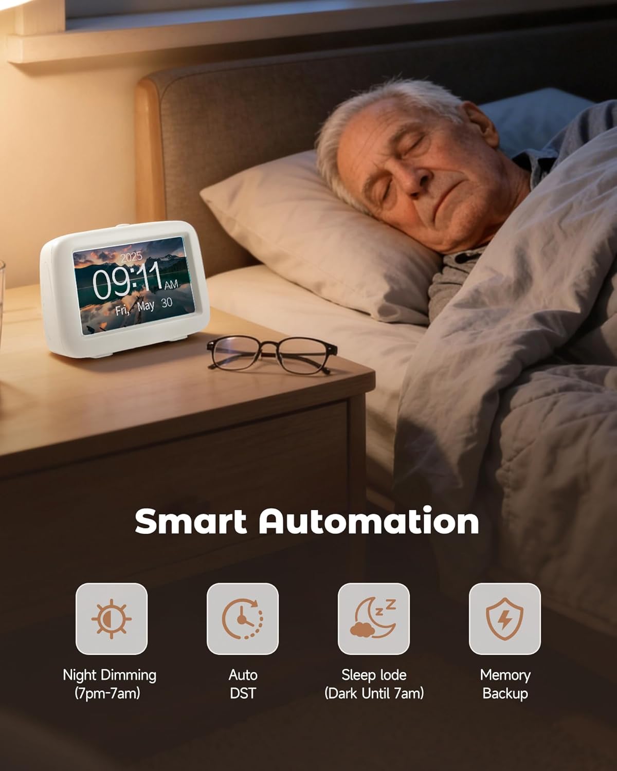 Talking Clock for Seniors with 8 Medication Pill Reminders, Big Digit, 12 Custom Event Alerts, 5 Aalrams & Auto DST, Bedside & Desk Alarm Clock for Blind, Visually Impaired, Elderly, Dementia