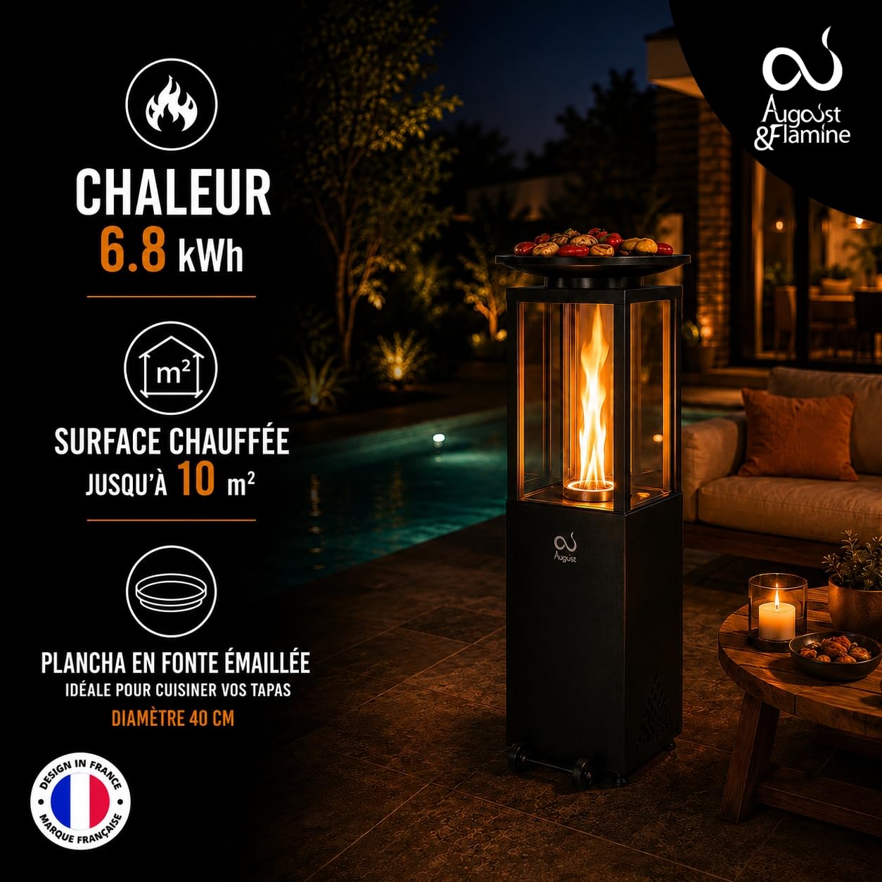 Brasero d'ambiance à Pellets Chauffage Extérieur Faible Fumée Poêle Design Moderne Jardin Balcon Camping Foyer Écologique Montage Rapide Plancha Chauffe terrasse feu Convivial Roma