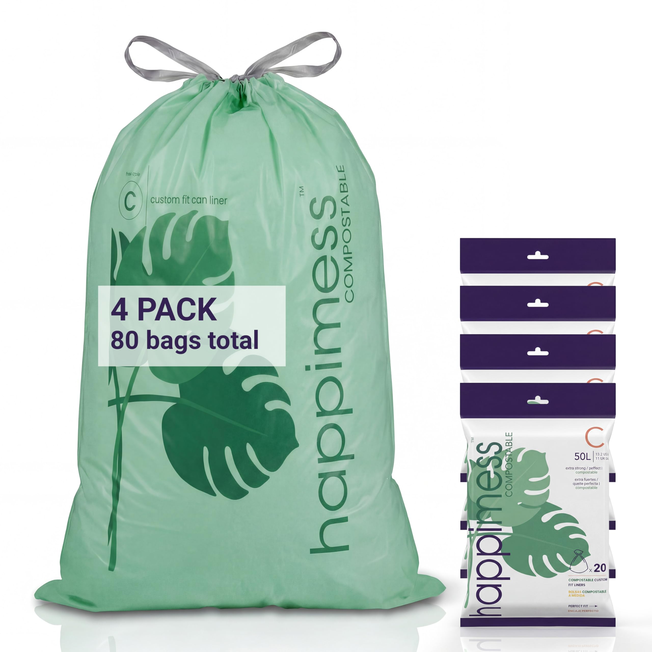happimess Green / 80 Count (Pack of 1) / 13.2 gallons Trash Bags