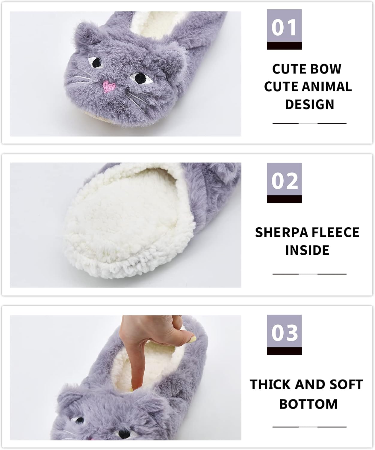 DICUIRD Womens Slipper Socks Low Cut Comfy&Warm Animal Non-skid Bedroom Slippers - Image 2