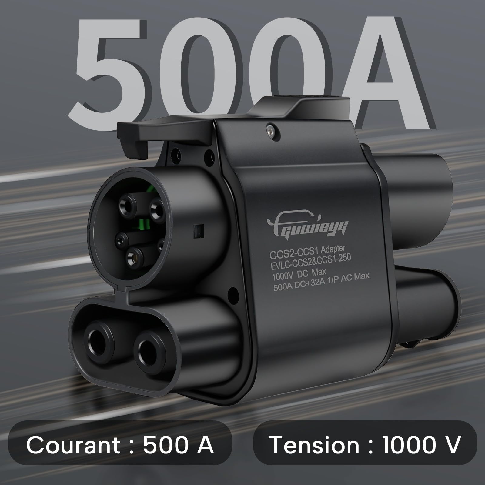 Adaptateur CCS2 vers CCS1, 1000V 500A, Adaptateur de Charge Rapide | Compatible avec la Charge AV et DC, Adaptateur pour Véhicules électriques IEC 62196 ver J1772, Type2 ver Type1, étanche IP54