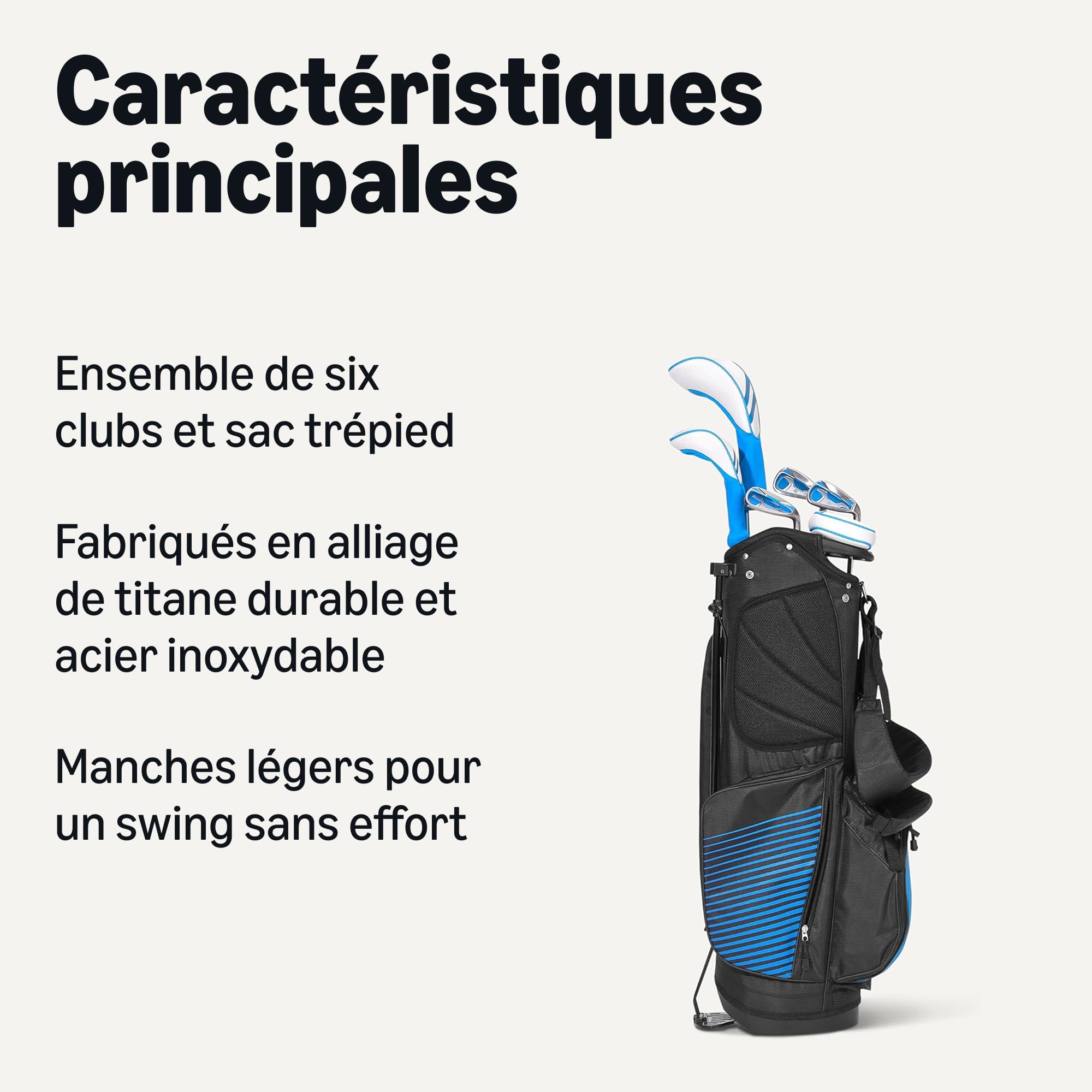 Amazon Basics Lot de Clubs de Golf, 6 Pièces avec Sac à Support, Face Surdimensionnée, Centre de Gravité Bas