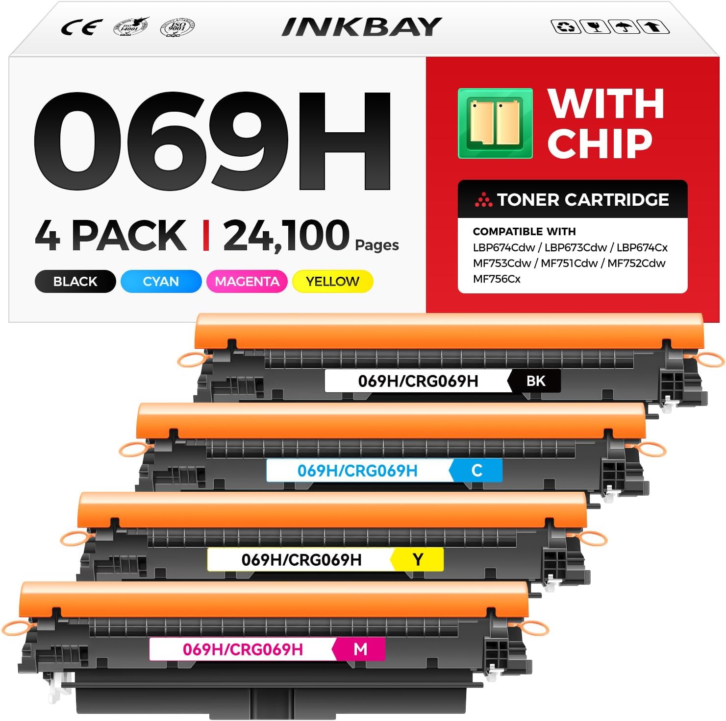 069H 069 Toner Cartridge Set MF753Cdw Compatible Replacement for Canon MF753Cdw Toner Cartridges 069H for Canon imageCLASS MF 753Cdw MF751Cdw LBP674Cdw Printer Ink Black Cyan Yellow Magenta 4 Pack - Amazon product rated Grade A