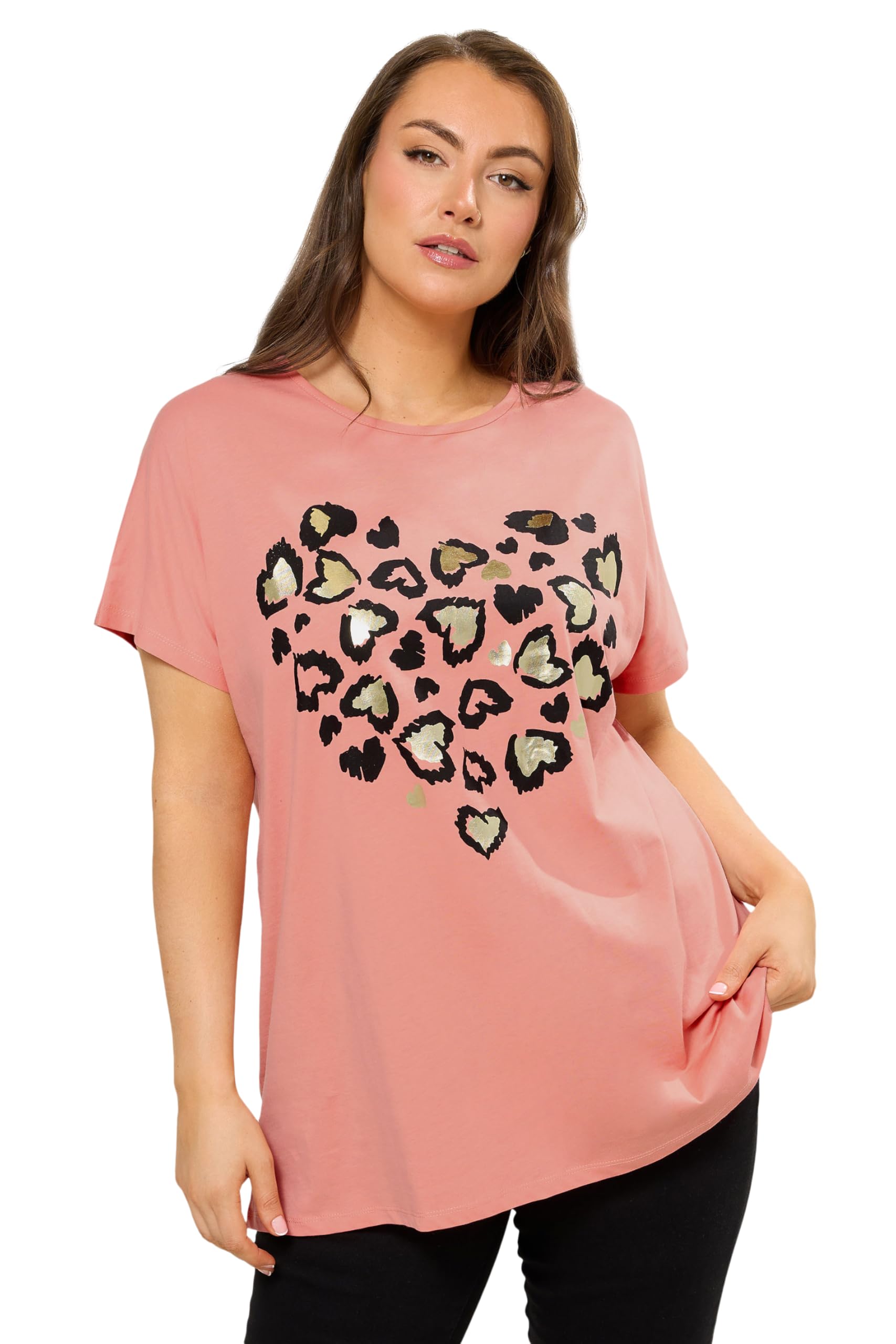 Yours - Women's T-Shirt - Leopard Heart - Peach - Size 26-28