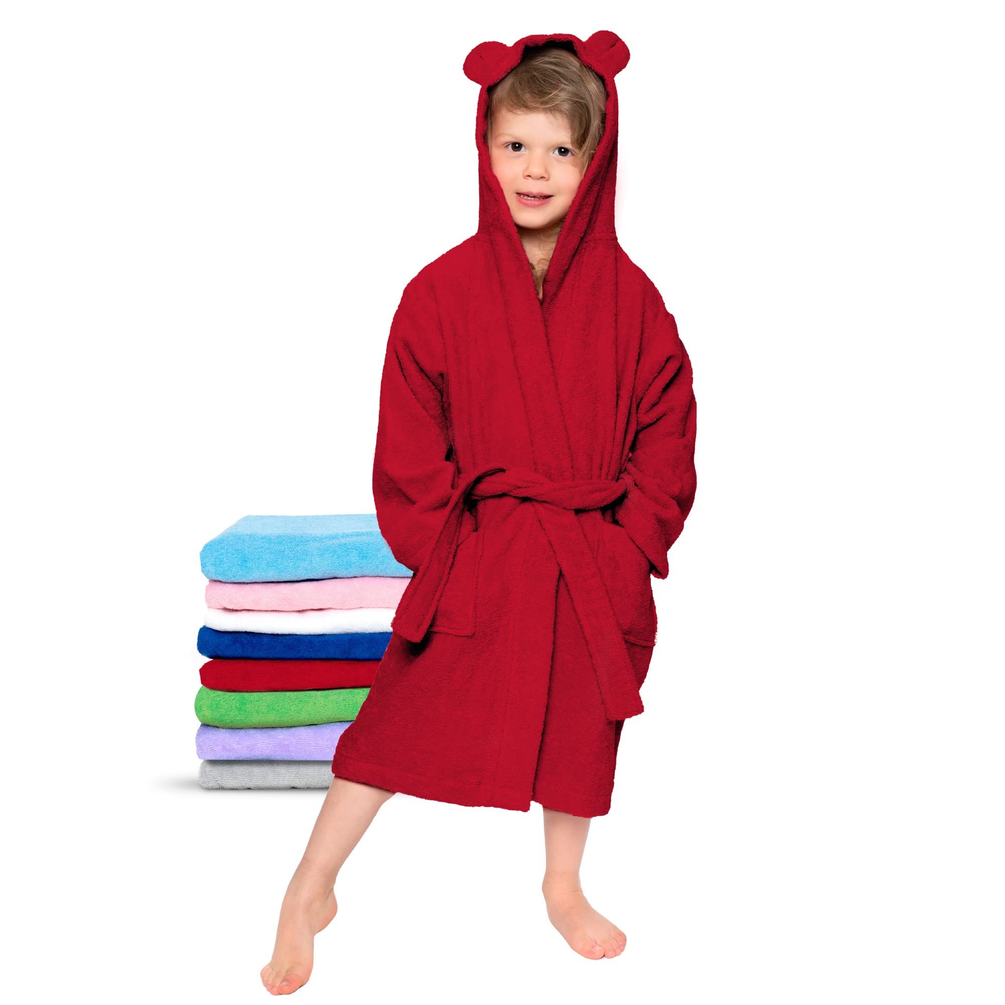 Twinzen Children's Bathrobe for Girls or Boys, 100% Cotton without Chemicals, Oeko-Tex® Certified, 2 Pockets, Belt, Hood with Ears