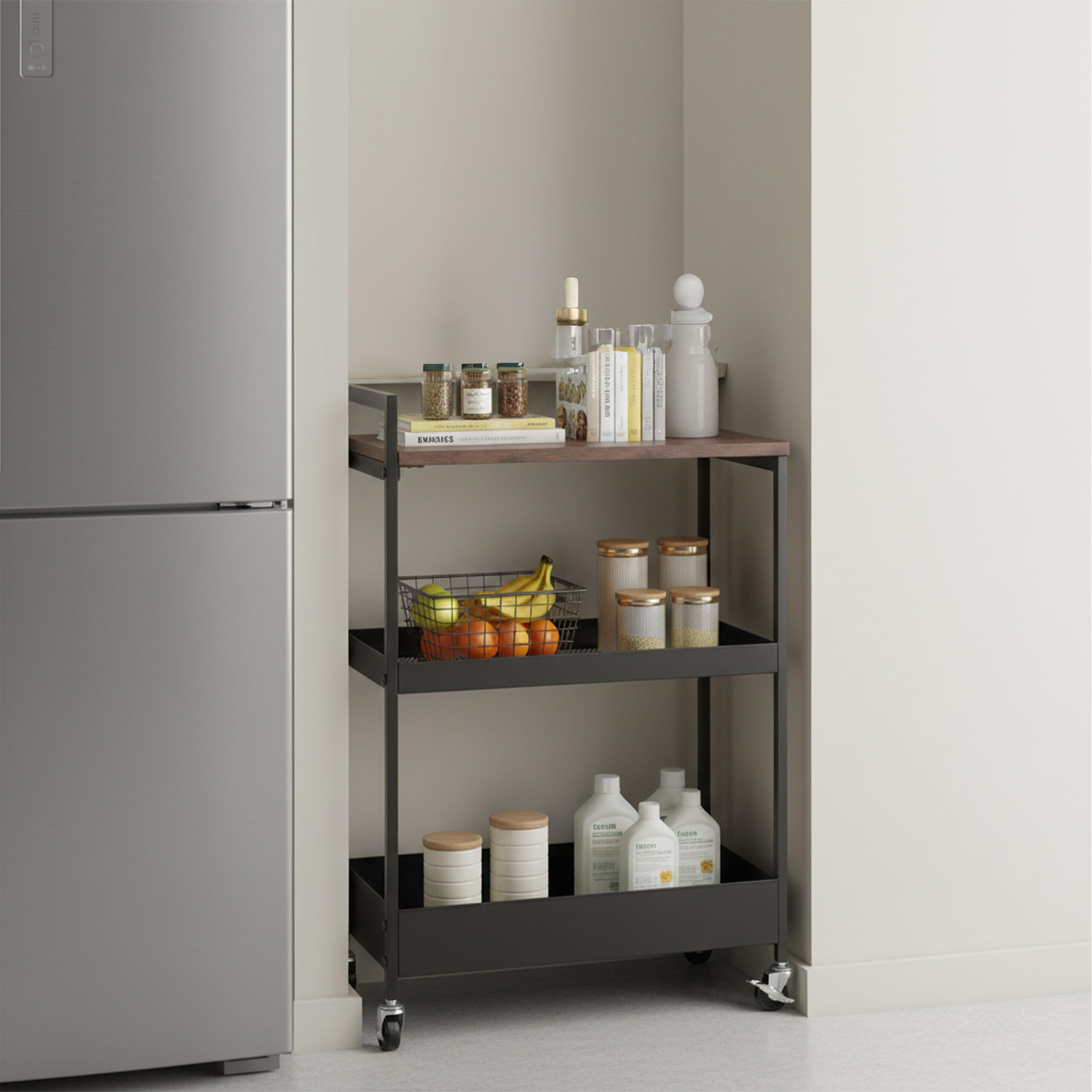 Relaxdays Carrello Industriale 3 Ripiani in Metallo Marrone/Nero, 70x50x20 cm, Bagno e Cucina