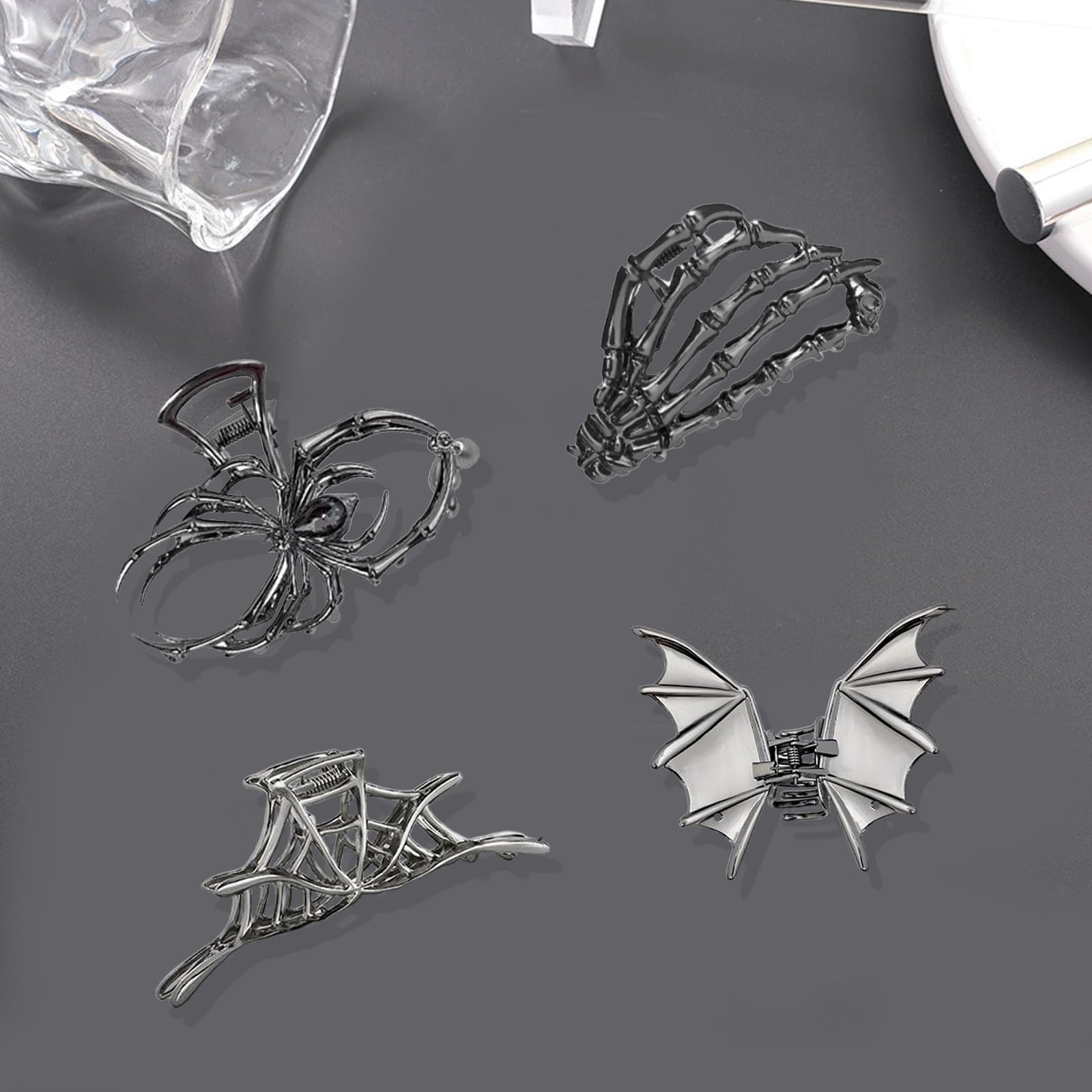 Xanthelle Claw Clip, Set of 4 Gothic Halloween Metal Hair Clips, Spider Bat Ghost Hand Web, Y2K Grunge Hair Accessories - Image 4