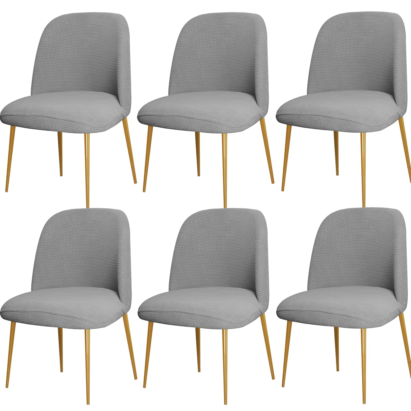 NMVAWIPT Curved Back Dining Chair Covers, Semi Circle Protectors, Polyester Jacquard Fabric, Machine Washable(Light Gray,6Pcs)