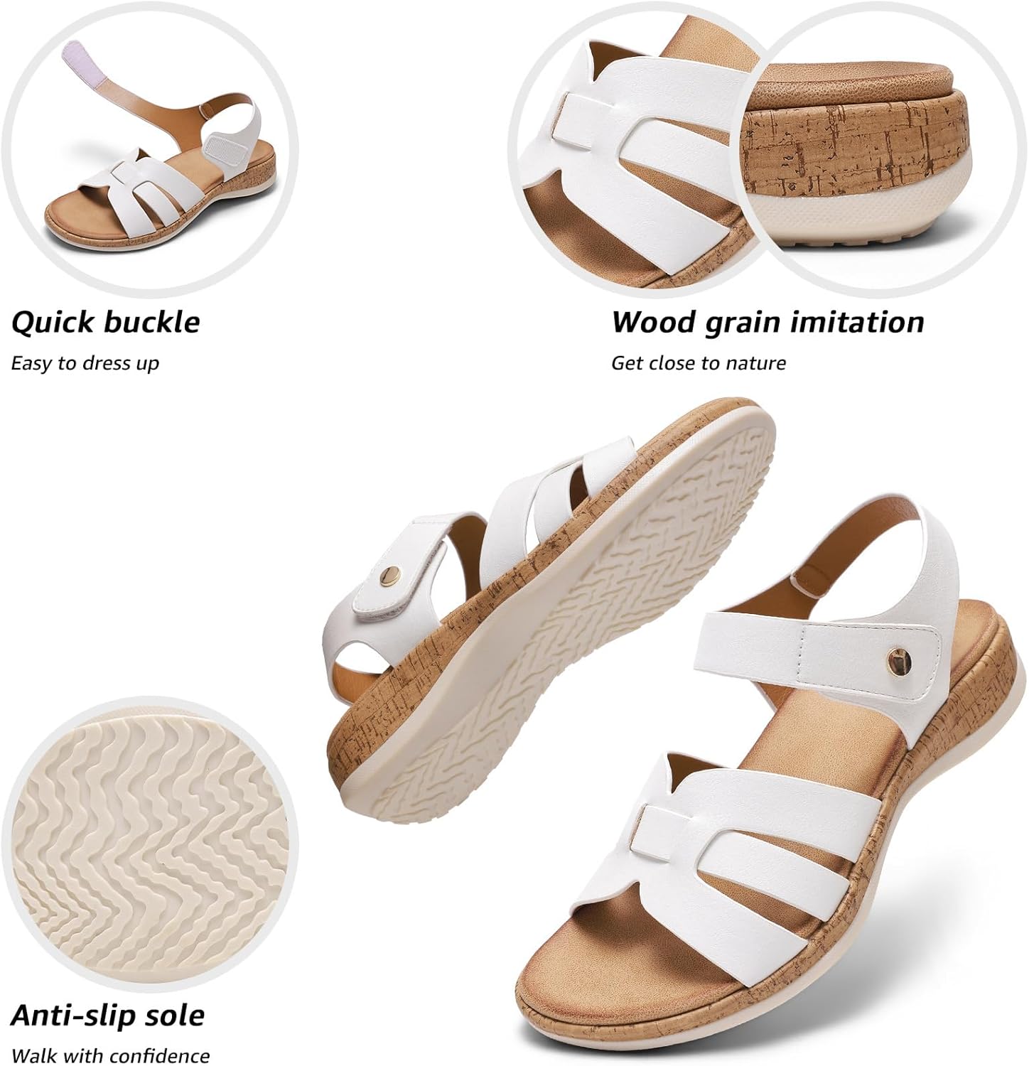 Littleplum Women's Sandals Arch Support H-Band Flat Sandals Adjustable Summer Dressy Footwear Comfort Walking Shoes for Beach,Travel - Image 4