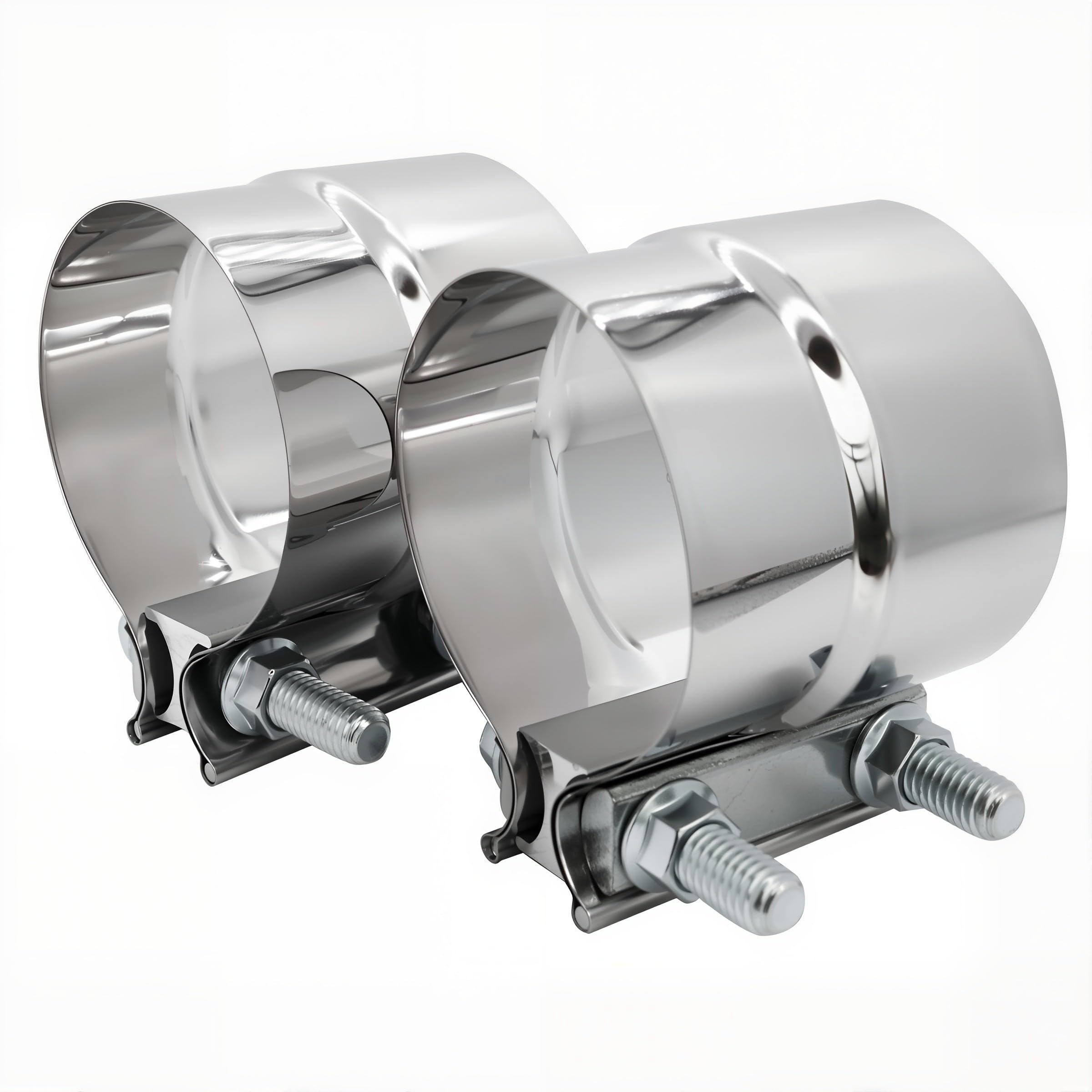 Roadformer 2 Pieces 2.5 Inch Exhaust Clamp - Preformed Stainless Steel Lap Joint Exhaust Band Clamps (2 Pack) 2.5"