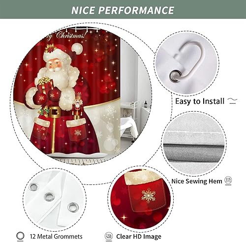 Miniatura 6 de Cortinas de ducha de Navidad para baño, decoración de Papá Noel, juego de cortina de ducha de tela navideña, accesorios de baño de invierno, ganchos