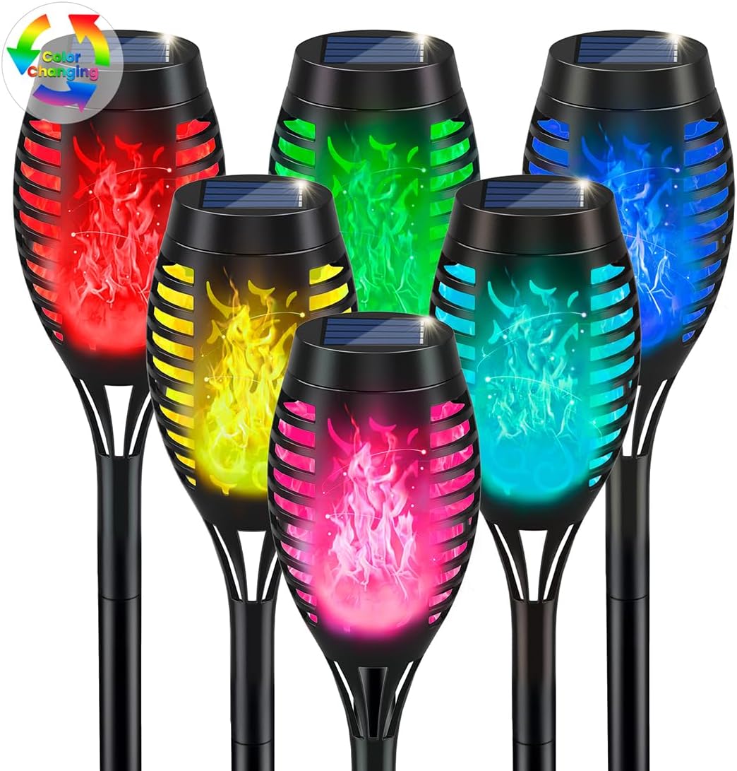 IkeRuic クリスマスデコレーション 屋外 マルチカラー ソーラークリスマスライト ちらつきのある炎付き ソーラートーチライト クリスマス装飾用 ソーラー発電 屋外照明 庭 通路 テラス 屋外