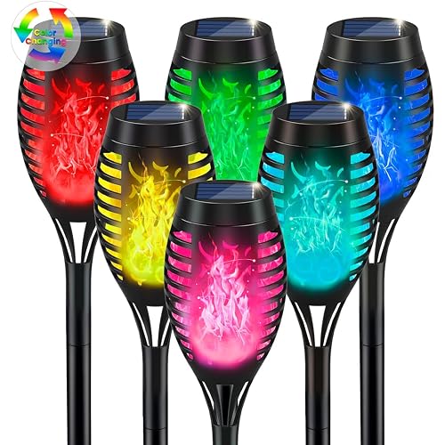 IkeeRuic Christmas Decorations Outdoor, Multicolor Solar Christmas Lights Outdoor with Flickering Flame, Solar Torch Light for Xmas Decor, Solar Powered Outside Lighting Waterproof for Yard Pathway