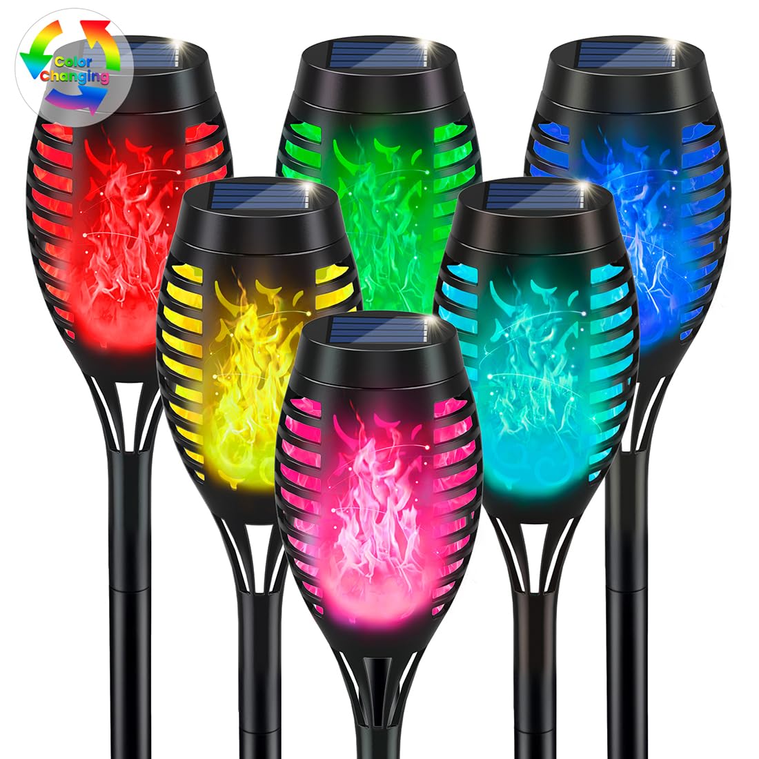 IkeeRuic Solar Torch Lights, Multicolor Flickering Flame, 6 Pack, Waterproof