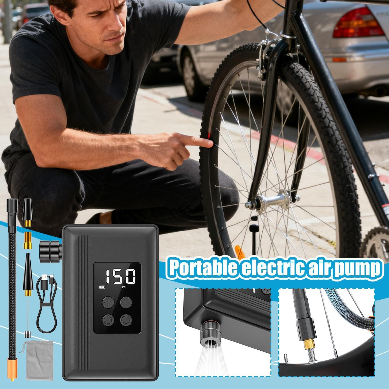 Pompa per Biciclette Kit Utensili Ricaricabile | Gonfiatore Portatile Per Bici Per Ciclismo Strada Montagna Palloncino Gonfiabili Giocattoli Piscina Viaggio Campeggio