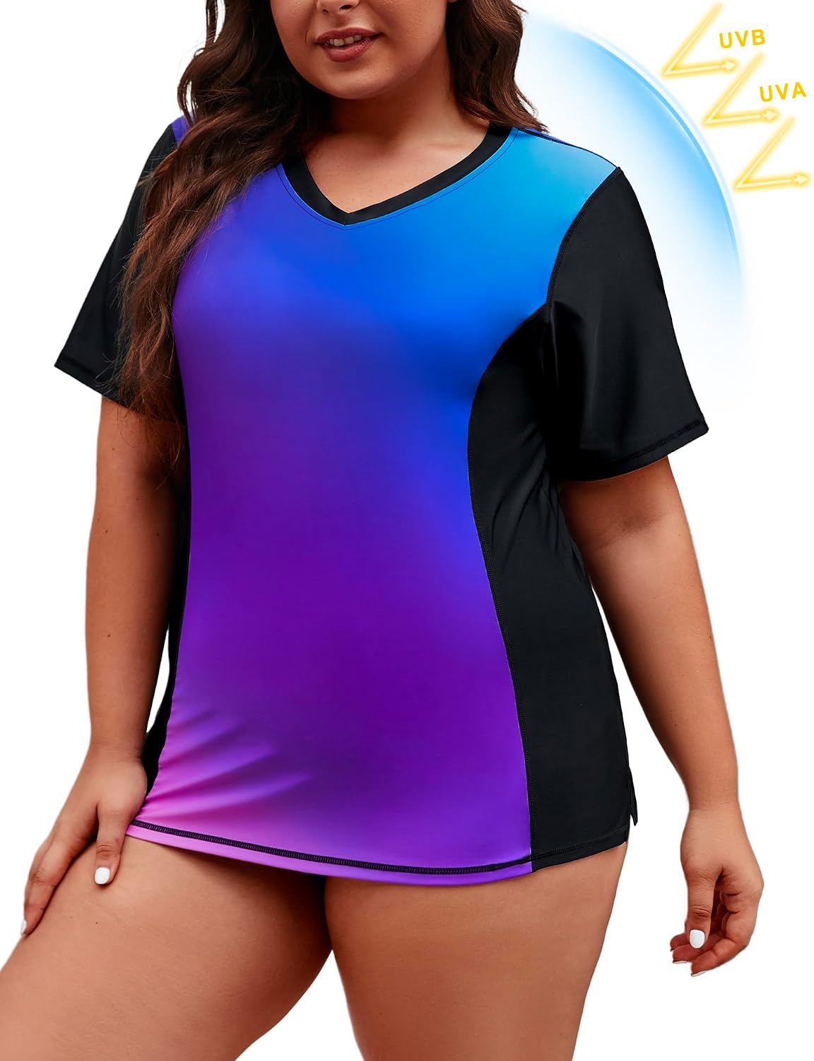 Tournesol Women's Plus Size Rash Guard UV Sun Protection Swim Shirts Short Sleeve Swimwear Swimsuit Tops