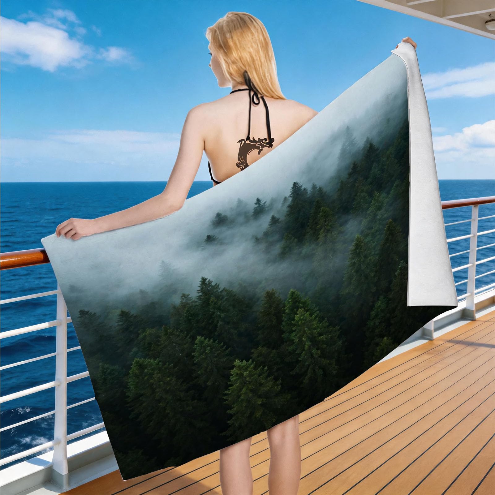 Hongduo Microfiber Quick Dry Beach Towel Misty Forest Landscape, 3D Misty Woods Beach Towels Absorbent Fast Drying Bath Towels, Travel Camping Gym Swimming Bathroom (80x160cm)