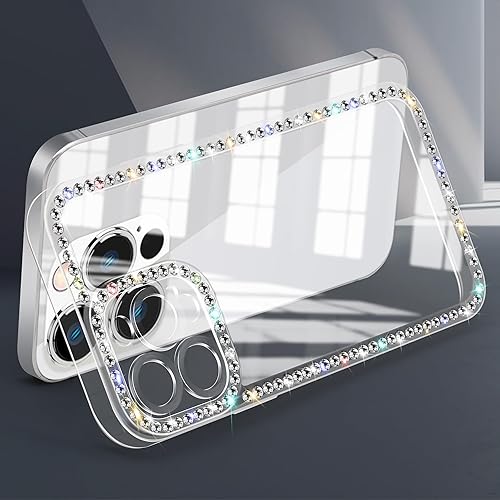 Miniatura 2 de Funda compatible con iPhone 15 Pro Max transparente con diamantes de imitación para niñas y mujeres, funda femenina con purpurina brillante, diseño