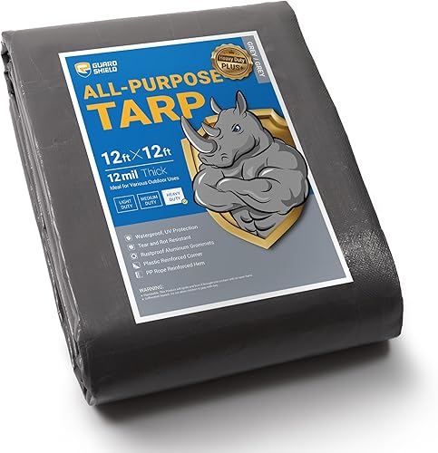 Miniatura 69 de GUARD SHIELD Lona resistente impermeable de 12 x 16 pies, gris, lona grande para exteriores, 12 mil
