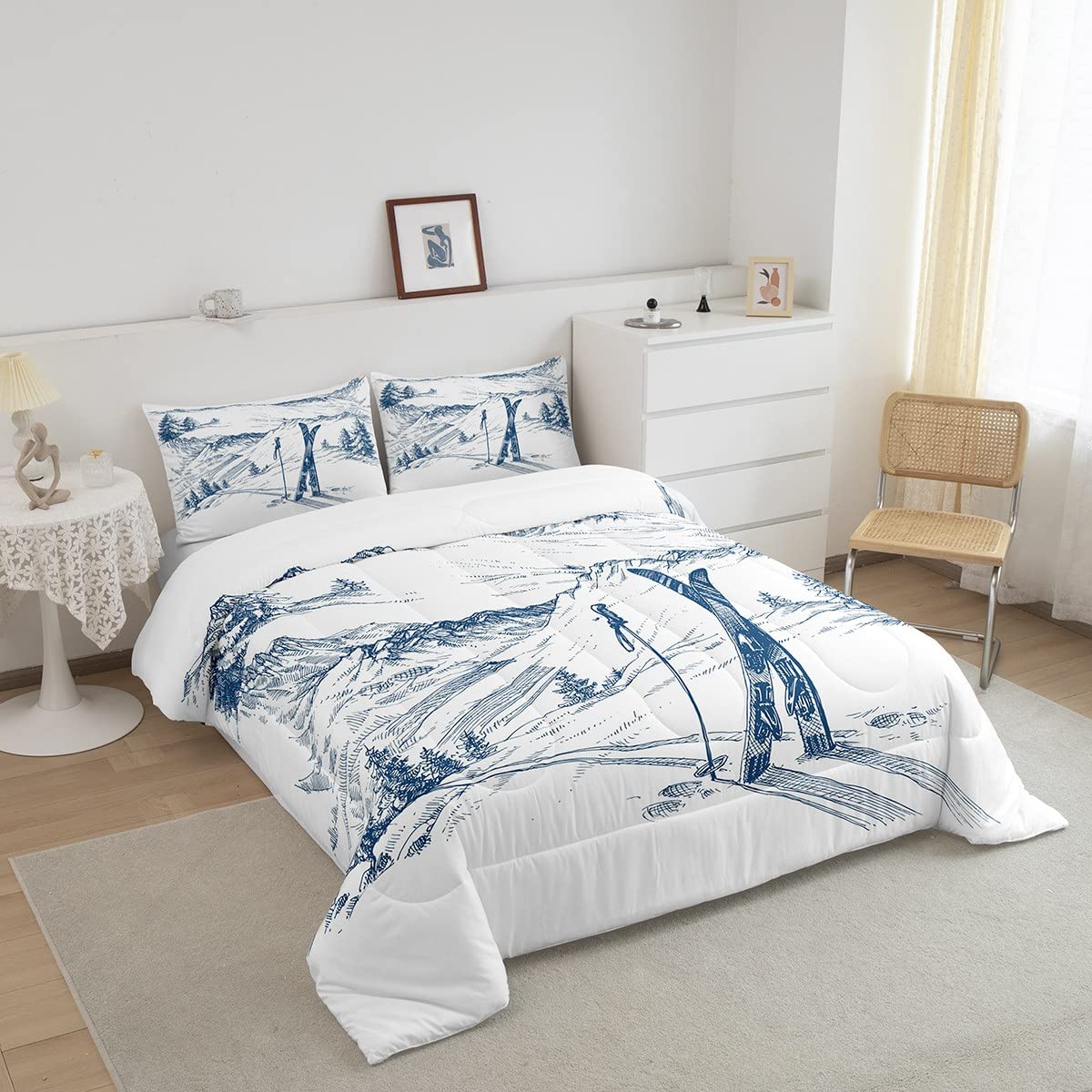 Ski Theme Comforter Set - Queen Size for Boys, Kids, Teens & Men - Winter Sports, Soft, Warm Quilted Duvet Insert