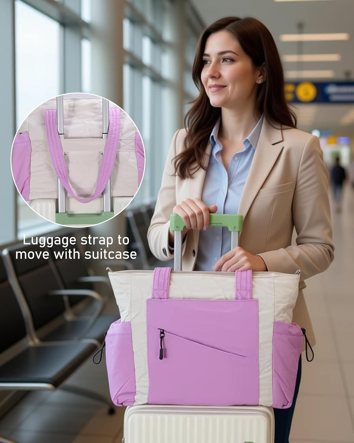 HUGOOME Travel Bags for Women,Work Tote Bags for Women, Puffy Quilted Tote Bag Purple - Image 6