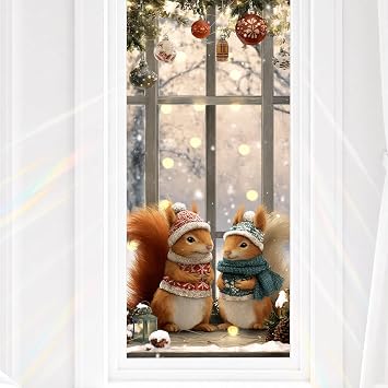 Window Film 1739 Inch PVC Winter Squirrel Scene Decorative Window Film for Seasonal Home Privacy and Snowy Window Decor