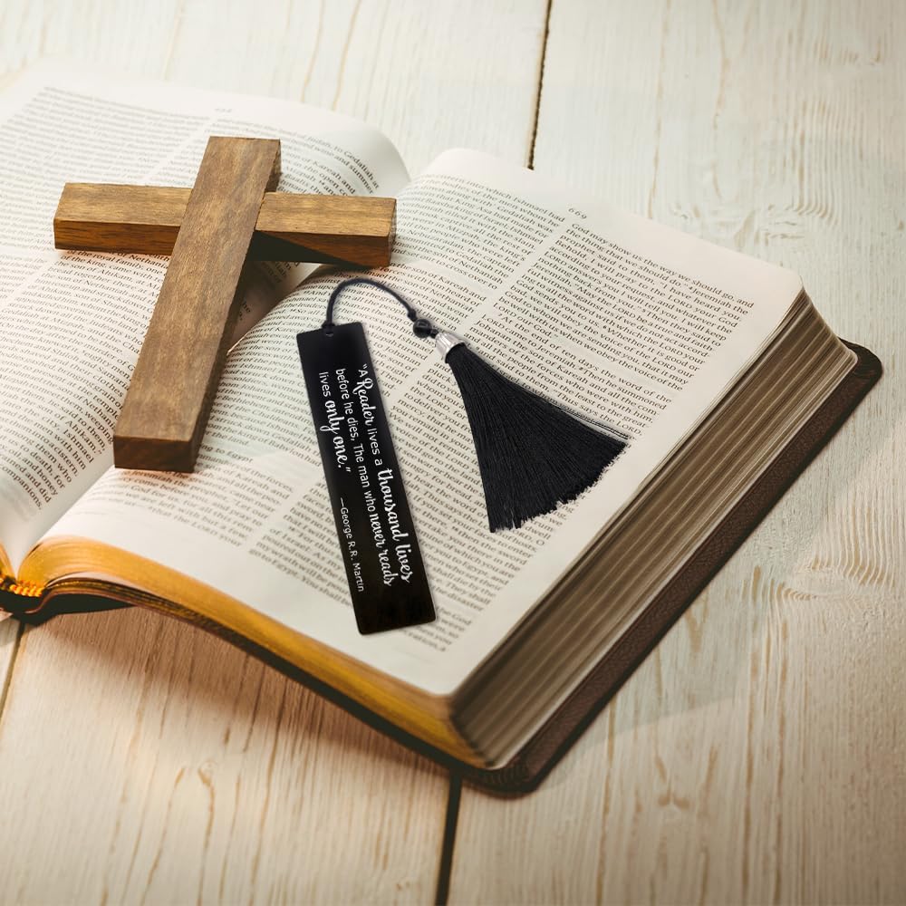 DYJYBMY A Reader Lives A Thousand Lives Before He Dies Engraved Metal Bookmark, Funny Bookmark Gifts for Women LibrarianTeacher Book Snob, Retirement Gifts for Bookworm Book Lover - Image 3