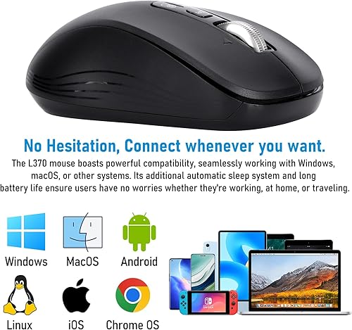 Miniatura 2 de Mouse inalámbrico con 2 Bluetooth y 1 USB, desplazamiento de 4 vías, mouse de tamaño completo, silencioso, batería de larga duración, velocidad de