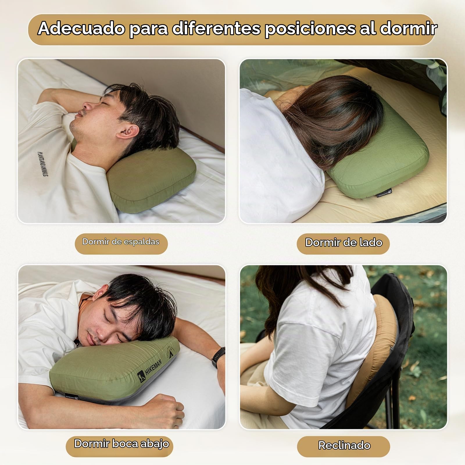 HIKEMAN Almohada de espuma viscoelástica para camping, almohada de viaje ultraligera, almohada de apoyo para el cuello, almohadas suaves y ergonómicas para dormir, para camping, coche, playa, oficina